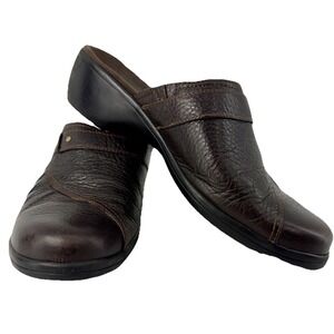 Clarks Brown Prairie Vio Leather‎ 35576 Slip On Clogs Mules Women's Size 8M